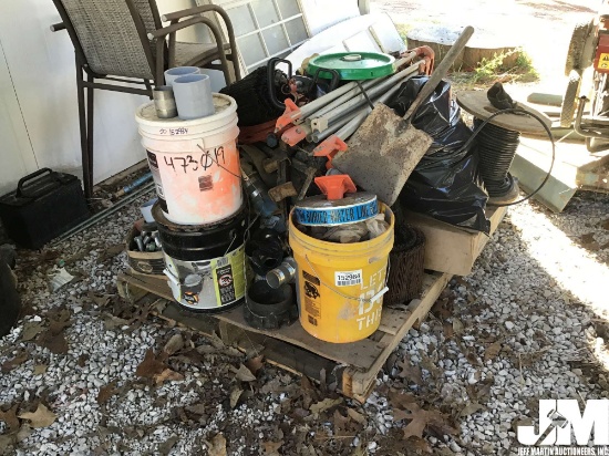 QTY OF MISC CONCRETE SUPPLIES, TRI PODS, HAND TOOLS, AND