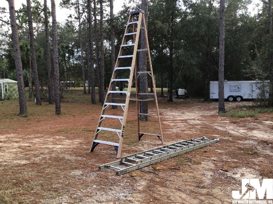 QTY OF (2) LADDERS, (1) WERNER A-FRAME 12' FIBERGLASS LADDER