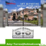 (NEW/UNUSED) 14' BI-PARTING IRON GATE W/ DEER ART