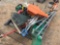 QTY OF SHOVELS, RAKES, CHAIN SAW, BLOWER & BROOMS