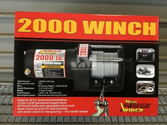 (UNUSED) WOOD POWER 2000 LB ELECTRIC WINCH, 12V, 5/32" X