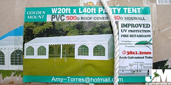 (UNUSED) 2020 GOLDEN MOUNT COMMERCIAL PARTY TENT, (18) REMOVABLE SIDE