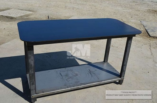 (UNUSED) 30" X 57" STEEL WELDING TABLE W/SHELF, PAINTED