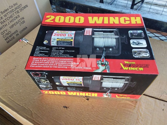 (UNUSED) WOOD POWER 2000 LB ELECTRIC WINCH, 12V, 5/32" X