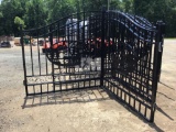 (UNUSED) GREATBEAR 14' BI-PARTING WROUGHT IRON GATE W/ DEER ARTWORK