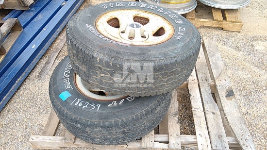(2) DAYTON TIMBERLINE A/T 235/75R15 TIRES ON JEEP STEEL RIMS
