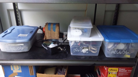 SHELF W/ MISC ELECTRICAL PARTS / SHEET NOT INCLUDED