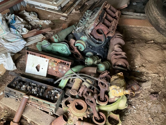 CONTENTS OF SHED CONTAINING ENGINE PARTS, METAL BEAMS, DOORS, ETC,