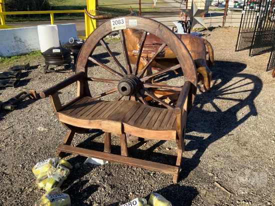 TEAK WOOD WAGON WHEEL BENCH