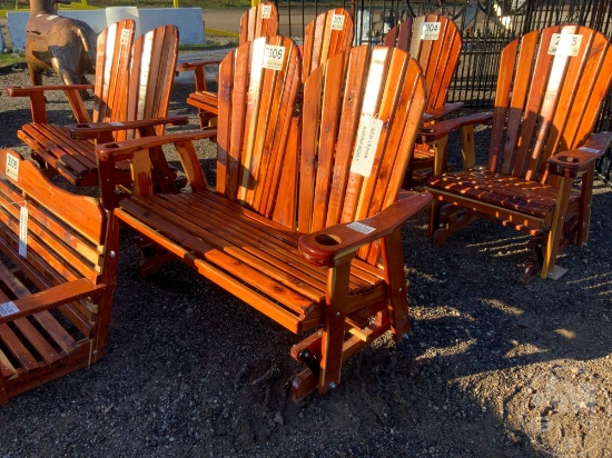 RED CEDAR AMISH BUILT DOUBLE GLIDER BENCH, W/ CUP HOLDERS