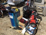 PALLET OF RIDIG VACUME, BATTERY CHARGER, HEATERS