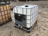 TOTE, CAGED, METAL PALLET, FOOD/BEVERAGE GRADE HOLDING TANK, W/ BOTTOM