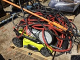 PALLET OF PUSH MOWERS/HOSES & WEEDEATERS