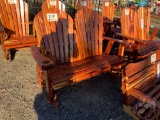 RED CEDAR DOUBLE ROCKING CHAIR WITH CUP HOLDERS