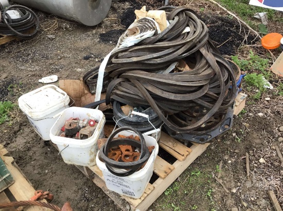 PALLET OF RUBBER BELTS & T HEAD MJ BOLTS