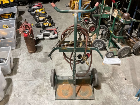 BOTTLE RACK DOLLY W/ CUTTING TORCH & REGULATORS