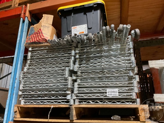 PALLET W/ ROLLING STORAGE RACKS