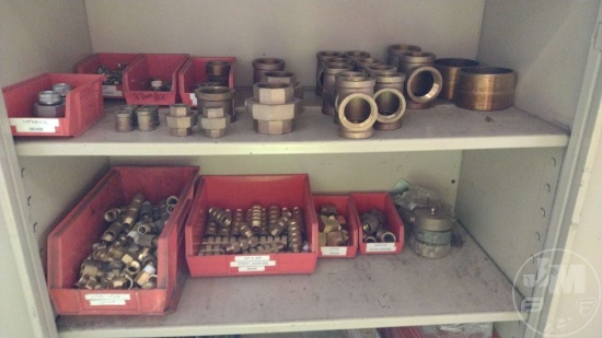 QTY OF MISC SIZED BRASS COUPLINGS & MISC SIGNS