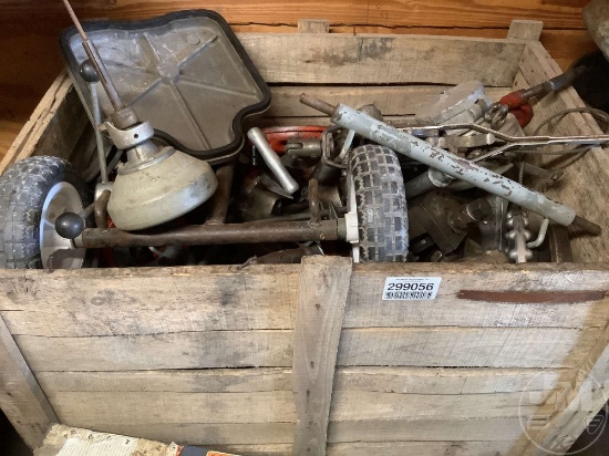 CRATE OF DIES, PIPE CUTTERS, WHEEL DOLLY, PIPE SNAKE, BENDERS,