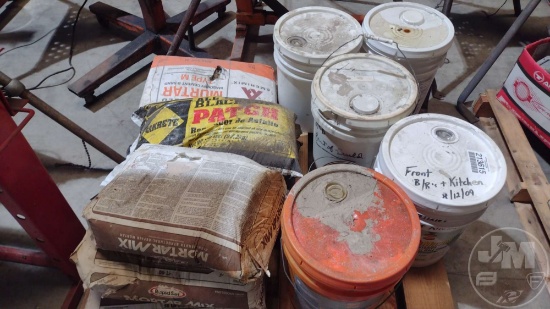 QTY OF MISC MORTAR MIX, BLACKTOP PATCH MIX, & PAINTS