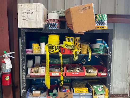 QTY (2) RACKS W/ MISC PIPE IDENTIFIER STICKERS,CAUTION TAPE,TAGS, HOOKS