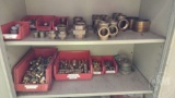 QTY OF MISC SIZED BRASS COUPLINGS & MISC SIGNS