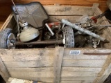CRATE OF DIES, PIPE CUTTERS, WHEEL DOLLY, PIPE SNAKE, BENDERS,