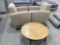 (2) UPHOLSTERED CHARS AND ROUND COFFEE TABLE