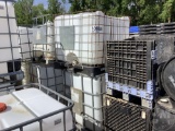 LOT OF (6) POLY TANKS W/ CRATES AND (4) METAL CRATES