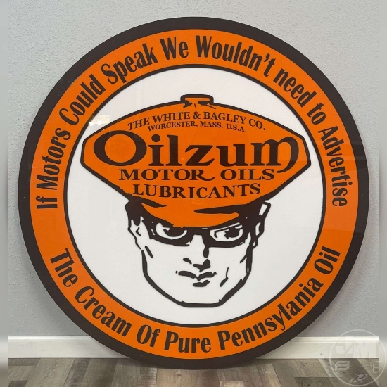 OILZUM OIL SIGN, SINGLE SIDED, TWO DIMENSIONAL, APPROX. 48" DIAMETER