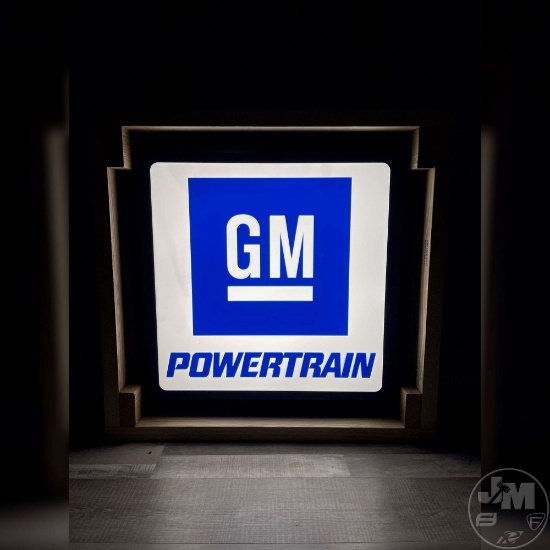 GM POWERTRAIN SINGLE SIDED LIGHT-UP SIGN, APPROXIMATELY 24”...... ACROSS BY