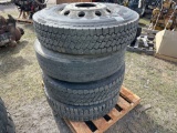 (4) 11R22.5 TIRES W/ALUMINUM WHEELS