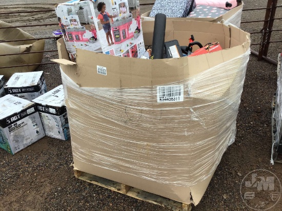 PALLET OF MISC STORE RETURNS, HEATER, BATTERY CHARGERS, INFLATABLE POOL