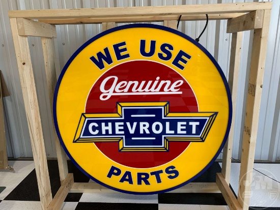 WE USE GENUINE CHEVROLET PARTS 48" ROUND LIGHTED SIGN