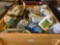 CRATE OF MISCELLANEOUS CLEANING SUPPLIES, HAND TOOLS, AND BOLTS/SCREWS,