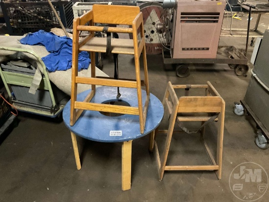 SMALL TABLE, 2 HIGH CHAIRS