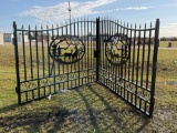 (UNUSED) GREATBEAR 14’...... BI-PARTING WROUGHT IRON GATE, W/ DEER INLAY