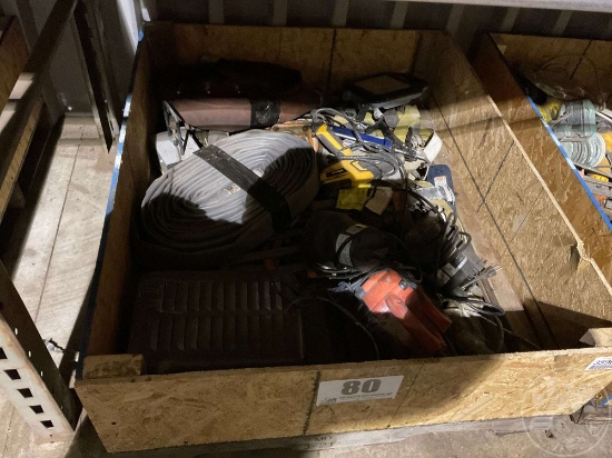 PALLET BOX OF HOSE, PUMPS, HEATER, AND TOOLS