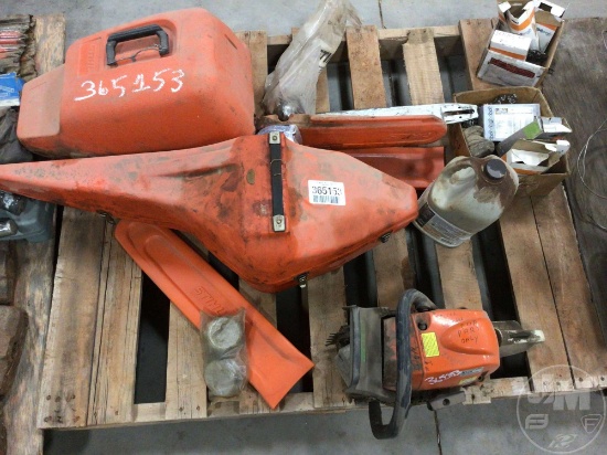 PALLET OF (3) CHAINSAWS WITH PARTS