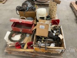 PALLET OF MISC WELDING EQUIPMENT,FACE SHEILDS, MISC WELDING TOOLS