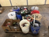 PALLET OF MISC FITTINGS, BOLTS,QUICK CONNECTS,AND PENS