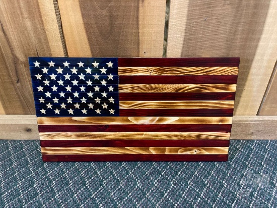 WOODEN AMERICAN FLAG 24" X 14"