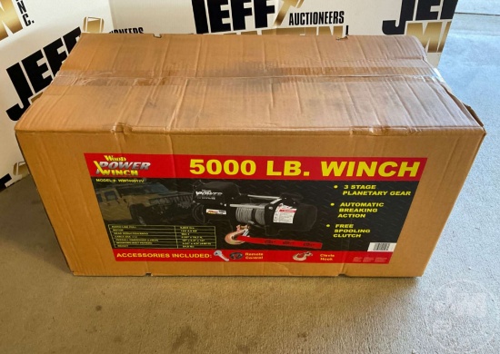 5000LB WOOD POWER WINCH W/ REMOTE CONTROL AND CLEVIS HOOK