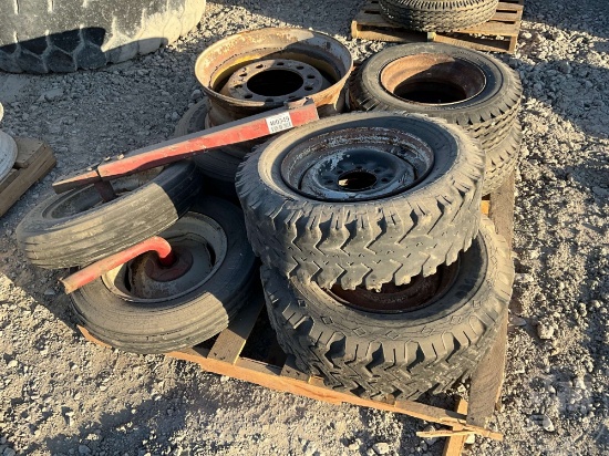 PALLET OF MISC TIRES AND RIMS AS WELL AS A