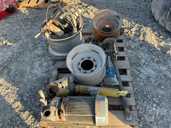 PALLET OF MISC COMMERCIAL TRUCK PARTS INCLUDING PTO, STEEL AND