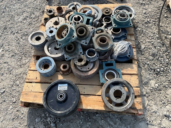 PALLET OF VARIOUS SIZE ROLLERS/ PULLEYS FOR CONVEYORS