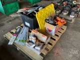 MISC ASSORTED CHAINSAW PARTS, BARS, CHAINS, ETC