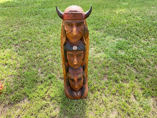 TEAK WOOD INDIAN TOTEM POLE