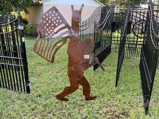 5’...... TIN METAL BIGFOOT HOLDING FLAG