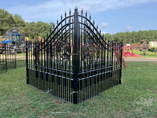 16' DRIVEWAY ENTRANCE GATES WITH TRIPLE HORSE INLAY, POSTS, POWDER